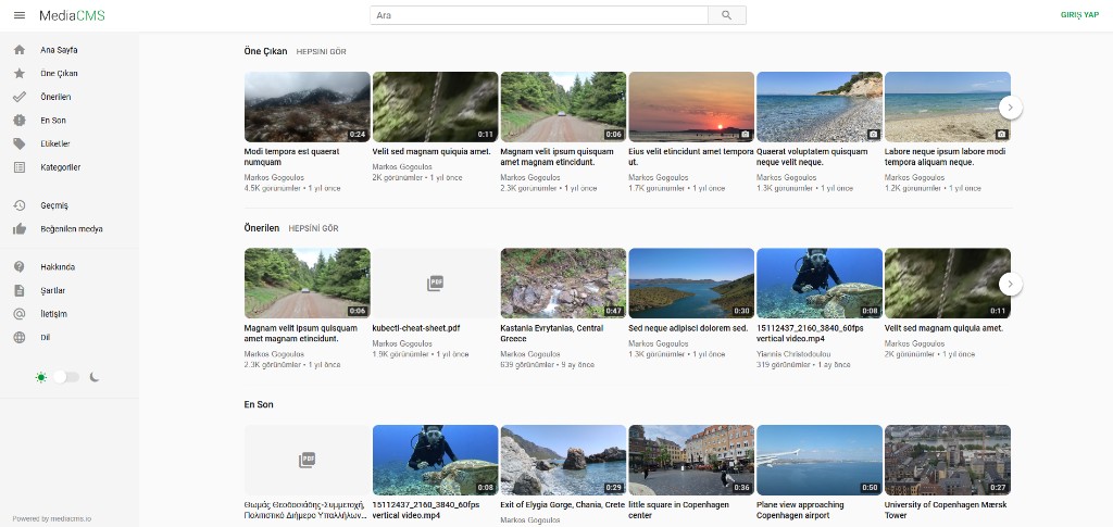 MediaCMS platform önizlemesi