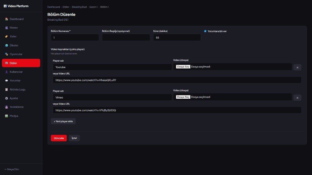 Video Platform - Kullanıcı düzenleme